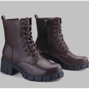 Women Combat Boots Mid-calf Military Winter Boots Round Toe Side Zipper Boots 6